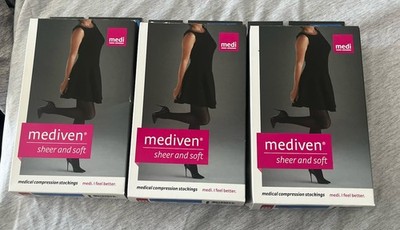 3 New Mediven Medical Compression Stockings 42953 Panty Hose Black