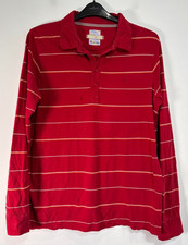 Fat Face Long Sleeve Polo Shirt Mens Size Large Red Striped Cotton Casual Preppy