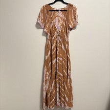 YFB Young Fabulous & Broke Dress Womens Small Brown Pink Tie Dye Maxi Boho