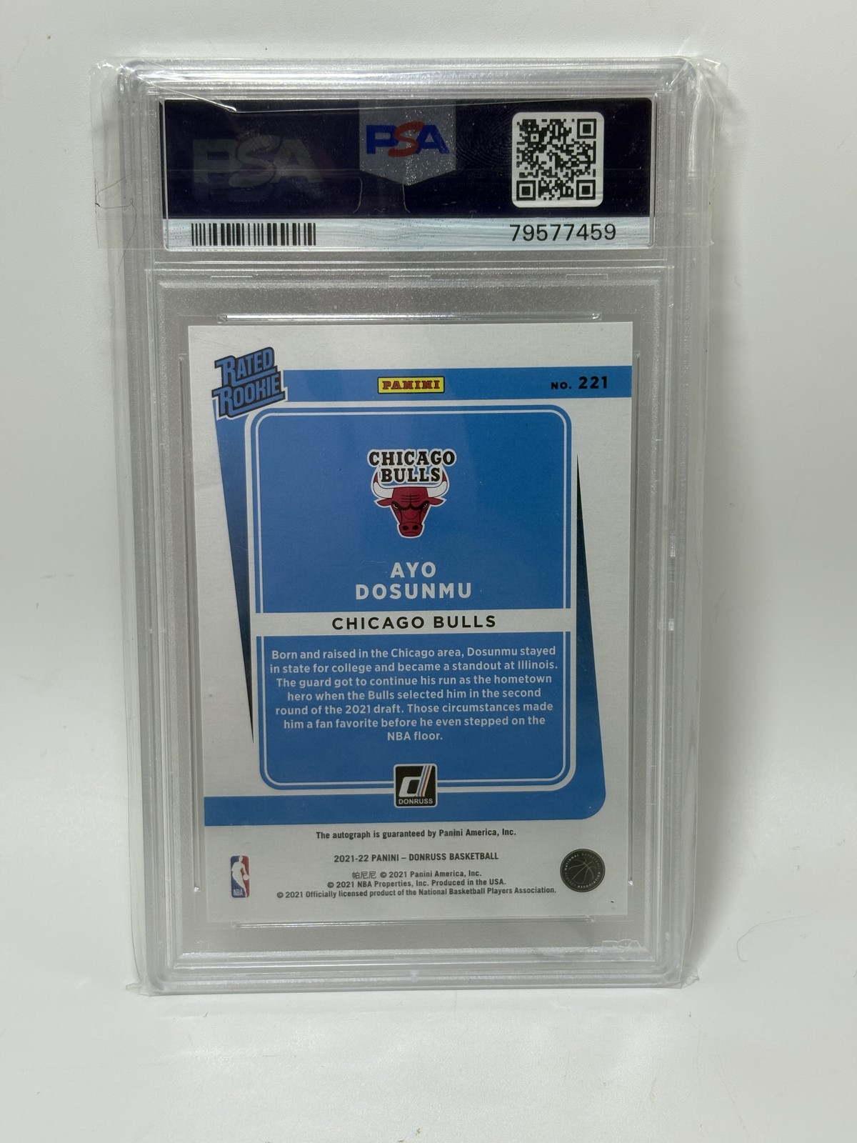 #221 Ayo Dosunmu 2021 Donruss Auto Rookie Signature PSA 10 view 2