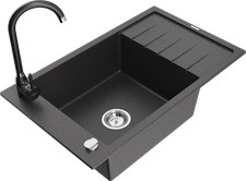Mexen Elias Granitspüle Schwarz mit Abtropffläche & Mischbatterie