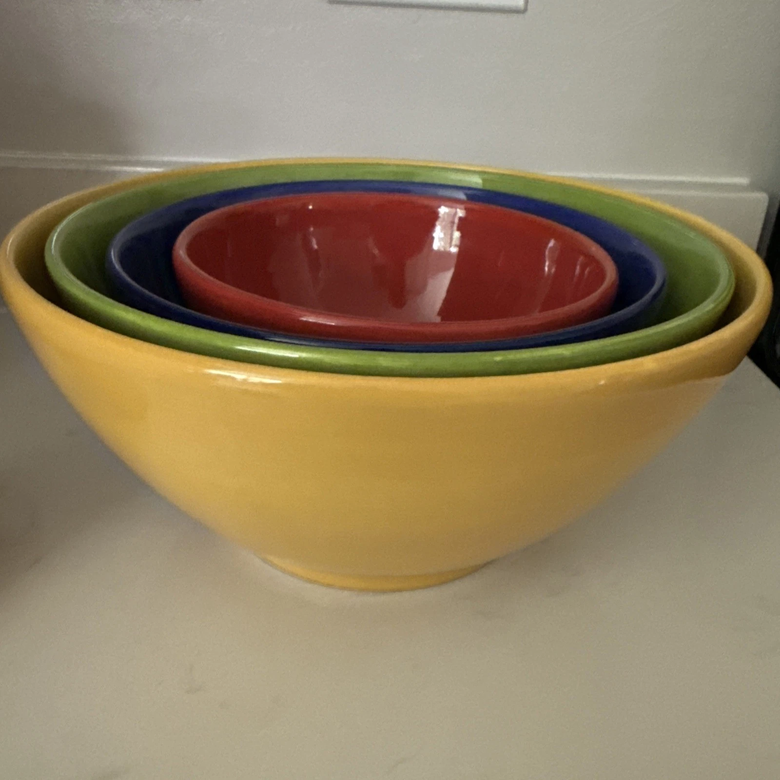 Pottery Barn 4 Mixing Bowls Colorful Serve Nesting Bowls