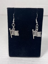 Silver American Flag Dangle Earrings