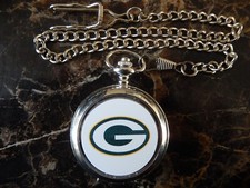 GREEN BAY PACKERS CHROME POCKET WATCH WITH CHAIN NEW