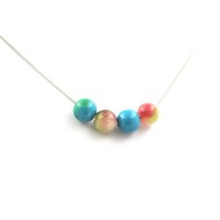 Halskette 4 Perlen Turmalin Melon Wasser + Chrysocolla 8 Mm Kette Stahl