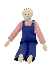 Vintage 16 in Handmade Doll Boy with Overalls and Bowtie Country Rustic-A3