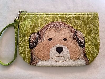 Bearded Collie Puppy Wristlet, handmade, small purse, wrist coin