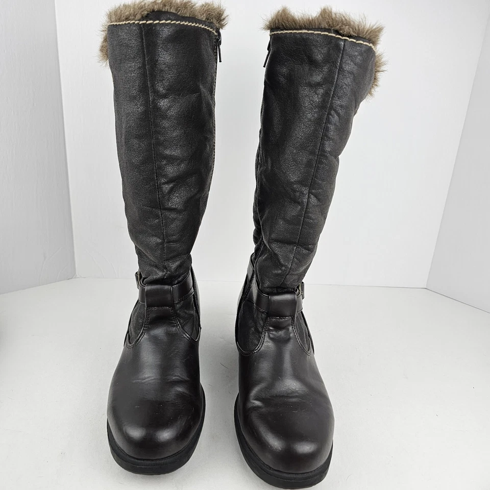 Botas de invierno Route 66 para mujer marrón con hebilla de media pantorrilla cremallera lateral completa talla 11 piel sintética Foto 3 de 4