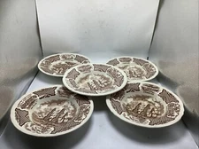Set of 5 Alfred Meakin Fair Winds Soup Bowl 9" Brown Rimmed England
