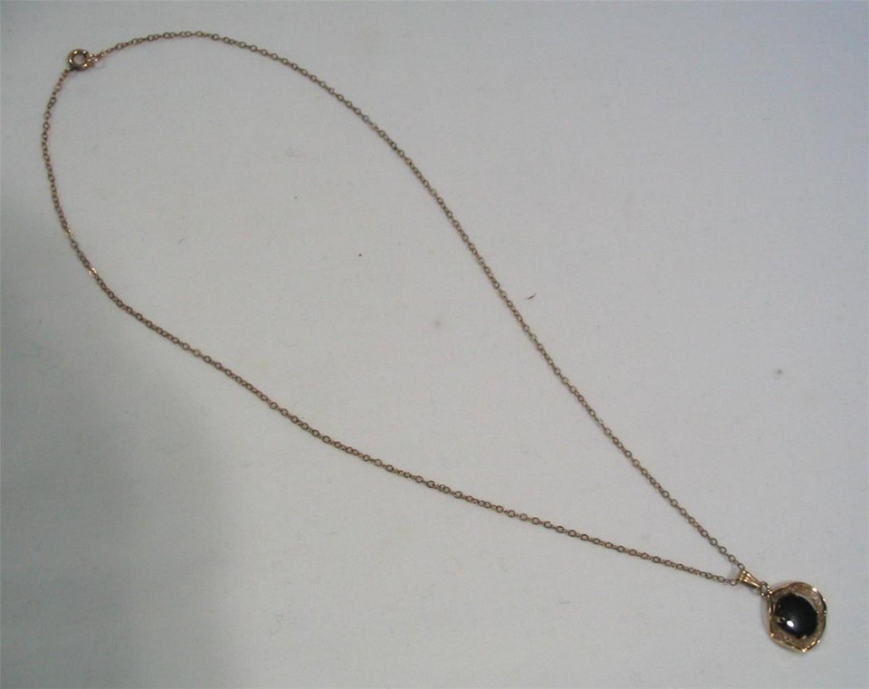 VINTAGE TRU KAY 12K GOLD FILLED & ONYX PENDANT NECKLACE 16" eBay