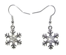 Snowflake Earrings, White Christmas With Sparkling Rhinestone Crystals