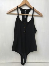 Victoria's Secret Sport Womens Small Black Ribbed Bodysuit Scoop Neck Snap