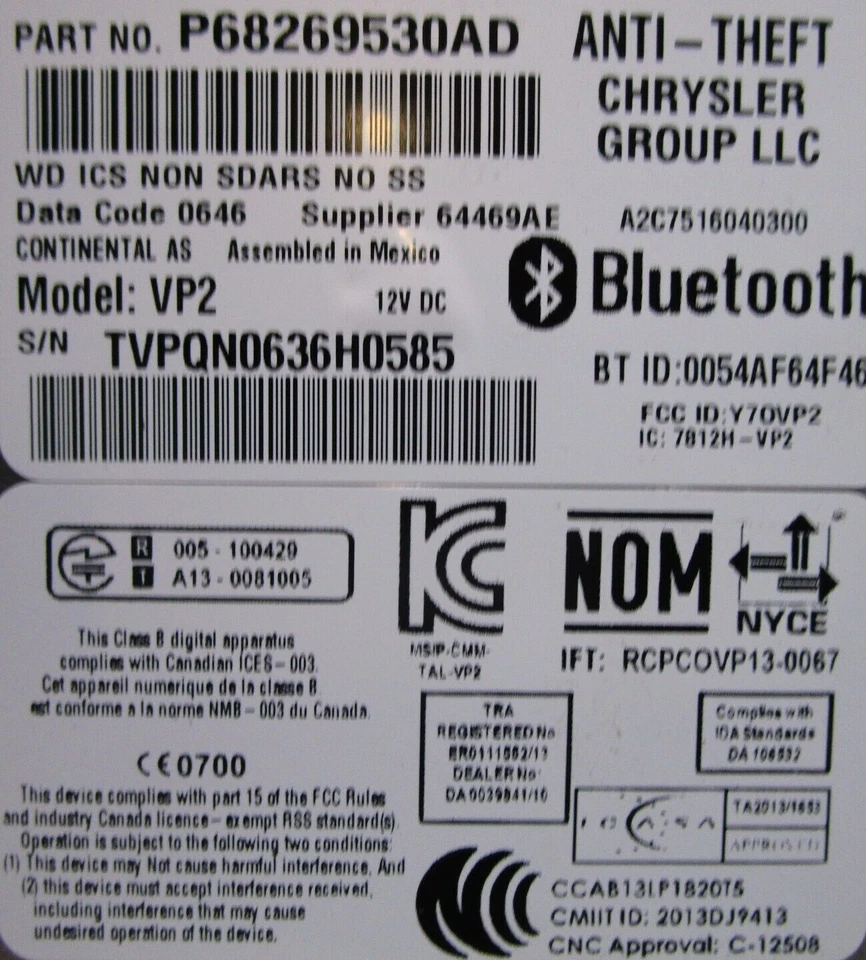 Dodge Durango 2016 pantalla de visualización y receptor de radio de 5 pulgadas 68269530AD OEM Foto 3 de 4