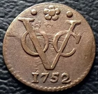 NETHERLANDS INDIES VOC 1752 1/2 DUIT HOLLAND KM72 brockage mint error?