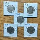 1931-S Buffalo Nickels, Very Good-Fine condition, 5 pieces