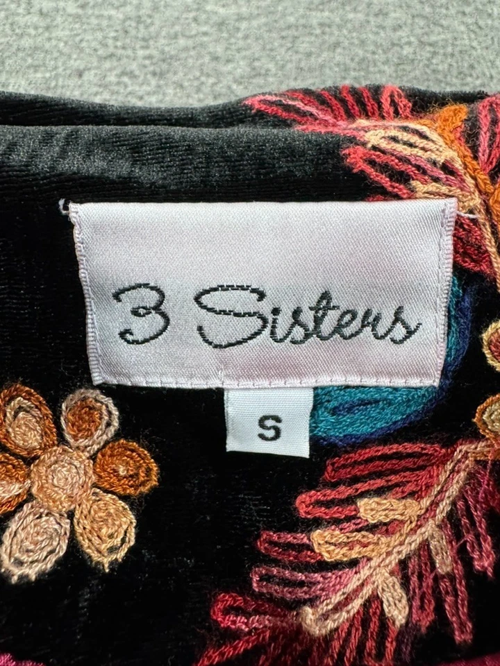 Chaqueta 3 Sisters Mujer Pequeña Negra Floral Bordada Colorido Forrado Abrigo Foto 3 de 4