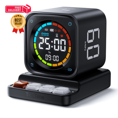 Ticktime TK3 Pomodoro Timer Cube for Focus, Study, Work, Task, Obsidian Black