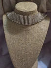 Vintage Costume Jewelry Six Row Clear Rhinestone Ribbon Choker Necklace