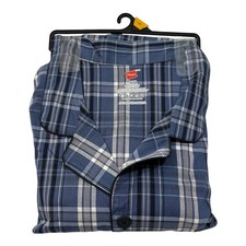 Hanes Woven Pajama Set Men's Large Blue Plaid 2pc Cotton Blend Sleepwear
