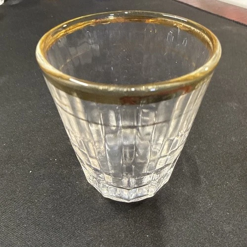 Vintage Federal Glass Fluted Bottom Design 4" On The Rocks Shot Glasses Gold Rim