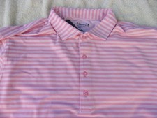 NWT Johnnie O polo, pink, stripes, men's M, L, XL, 4-button top, polyester, 110