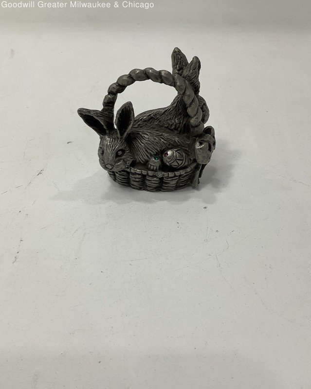 VTG Rabbit Bunny Basket Pewter Figurine