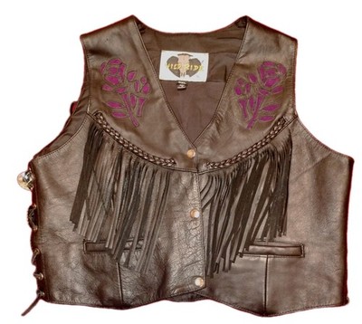 Wild Ride Women's Leather Motorcycle Vest With Purple Roses SZ XXL NWOT Biker