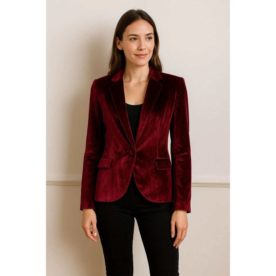 Blazer chaqueta de un solo botón para mujer Ark & Co. M de terciopelo borgoña Foto 2 de 4