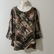 Chico's Brush Plaid Emmy ll Top Women's Sz 2 Peruvian Pink Banded Cuffs NWT