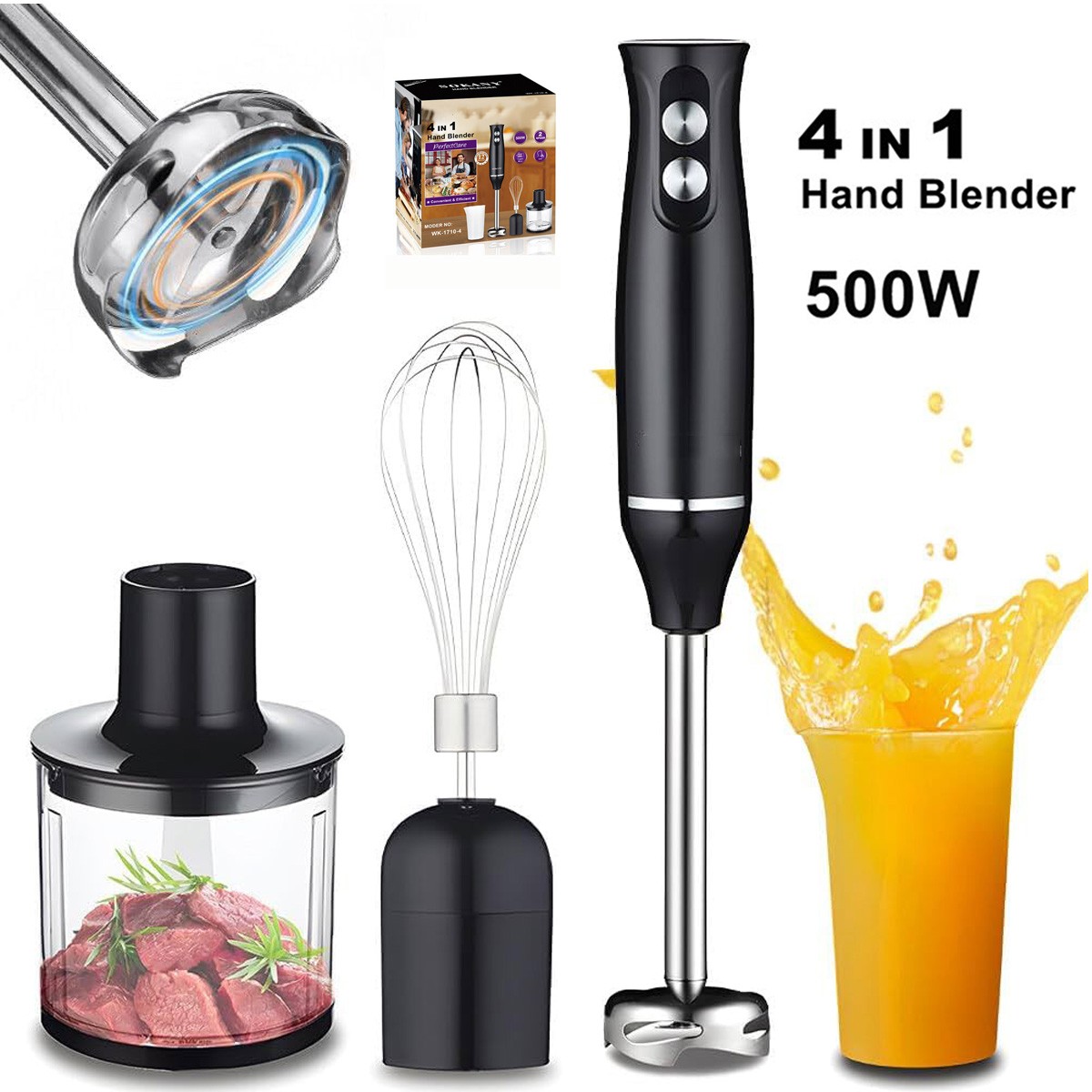 Smoothie Maker Hand Blender 4 in 1 Pürierstab 500W 2 Gänge Profi für Babynahrung