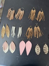 Faux Leather Tassel Leaf Dangle Earrings Lot,...
