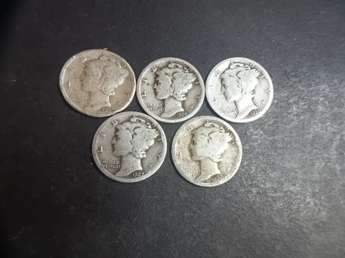 5 Different Mercury Silver Dimes