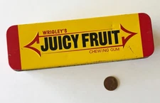 Wrigley's Juicy Fruit Chewing Gum Tin Container Hinged Lid Empty Yellow Kitschy