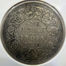 1875 India 1 One Rupee Silver Coin - good Very Fine - Queen Victoria