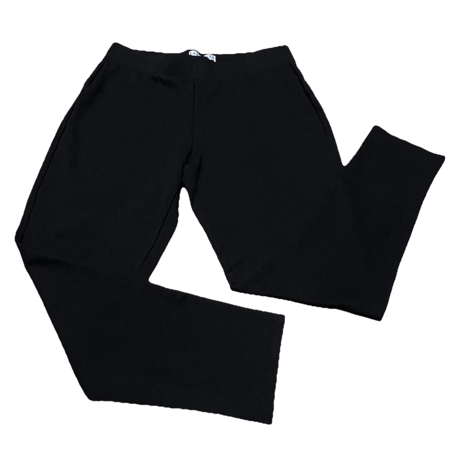 Kay Unger Black Crop Capri Leggings Pull-On Elastic Waist Sz Medium Subtle Check