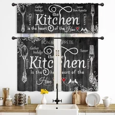 Farmhouse Black White Kitchen Curtains and 52"W x 54"L (Pack of 1) D-black