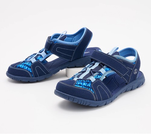 New Lands' End Water Repellent Closed Toe Sport Sandals Navy/Blue Size 7 B
