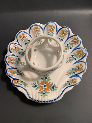 Rare Antique Hand Painted Ceramic Floral Serving Dish Shell Shape Signed Spain