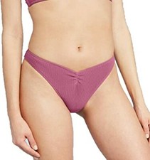 Shade Shore V-Front Pucker Ribbed High Leg Cheeky Bikini Bottom Pink L, NWT