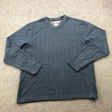 Columbia Sweater Mens Large Blue V Neck Ribbed Embroidered Spell Out