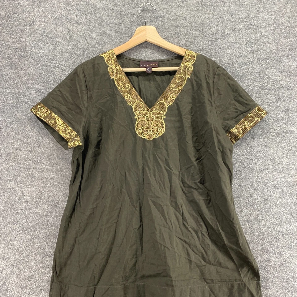 Dana Buchman Blouse Women XL Gray Sequin V-Neck Short Sleeve Pullover Cotton - Image 3 of 4