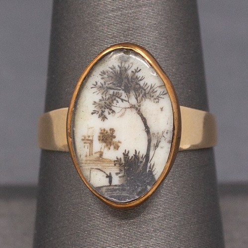 Antique Ring with Georgian Sepia Landscape Bezel Set in 9k and 14k Gold - Picture 6 of 11