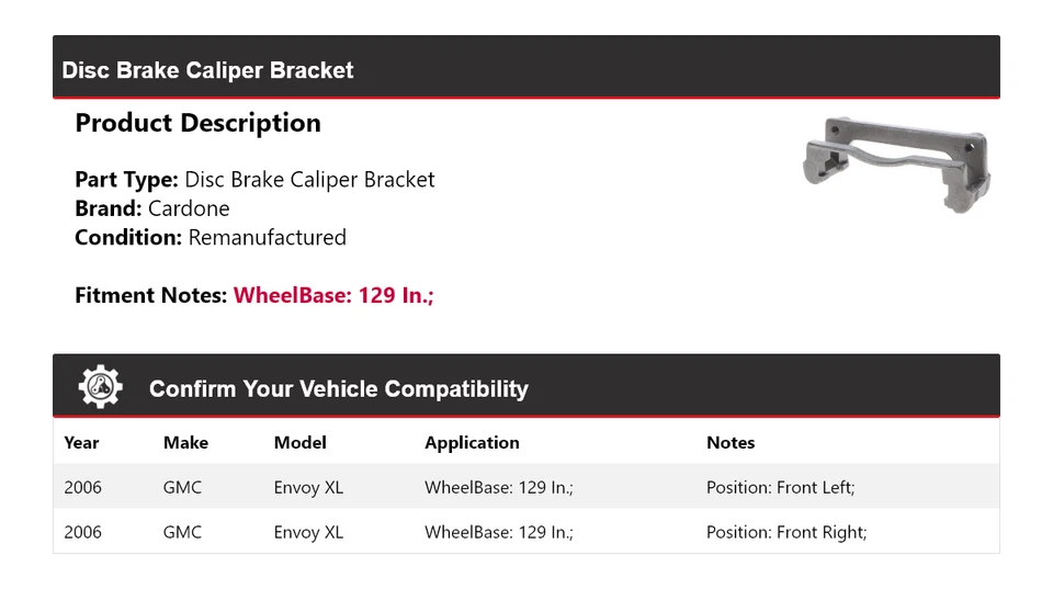 Soporte de pinza de freno de disco Cardone para GMC Envoy XL 2006 Foto 2 de 4