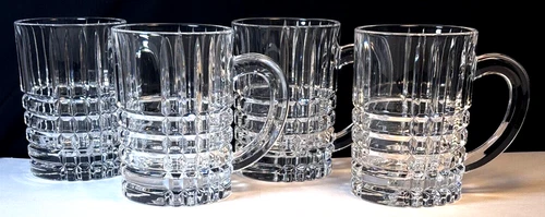 Set 4 Tiffany & Co Crystal Plaid Beer Mugs