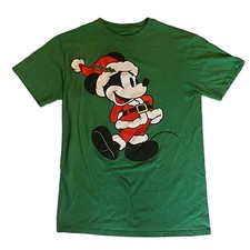 Mickey Mouse Christmas Santa Green Graphic Tee Shirt Size Small 34-36