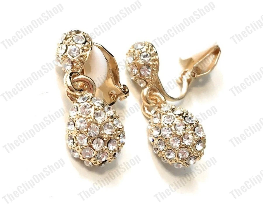 Crystal Teardrop Clip on Earrings Teardrop Dangle Drop Gatsby Silver or Gold - Image 1 of 1