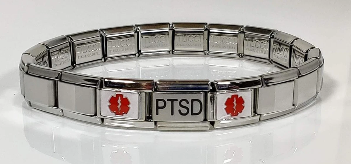 Medical Alert ID Bracelet PTSD Shiny Italian 9mm Charms Free Wallet ID Card