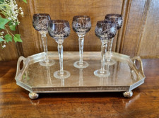 EXCELLENT Bohemia/Czech CRYSTAL SET 5 AMETHYST Cut To Clear CORDIAL GLASSES 5.7"