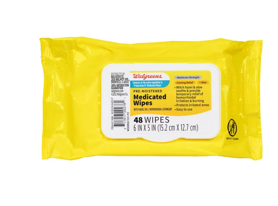 2 PACOTES de toalhetes medicinais Walgreens resfriamento hemorróida 48 toalhetes validade 26/08 - Imagem 4 de 4