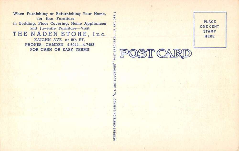 Camden New Jersey The Naden Furniture Store Vintage Postcard AA43854